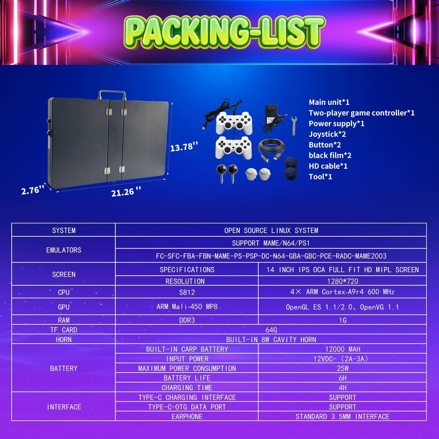 Portable Standalone Retro Game Console 14-Inchx2 Dual Screen 30000+ Classic Games Upgraded with Build-in Wifi - Image 5